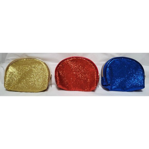 Lot of 3 SeneGence Glittery Cosmetic Makeup Bags Gold Red Blue with Zip Closure - Picture 5 of 8